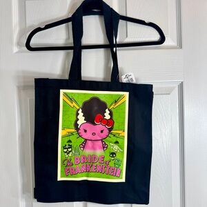 NWT. Hello Kitty Sanrio Universal Bride of Frankenstein black Tote Bag